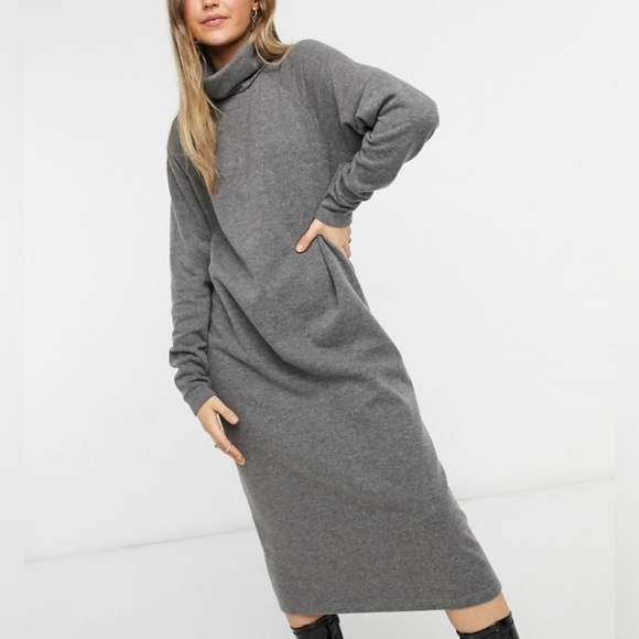 NWT Hanna Andersson Cowl Neck Sweater Midi Dress Women Size XL Gray Cozy - Picture 2 of 11